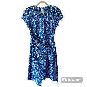 J. McLaughlin Catalina Cloth Tie Front Blue Bird Print Sheath Dress Size M